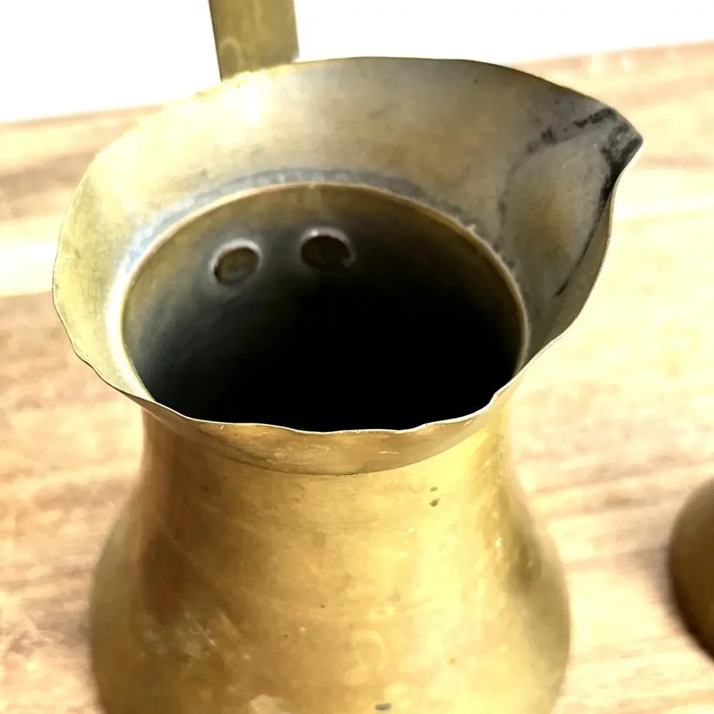 Vintage Brass Coffee Melting Pots 12 oz & 4 oz Rustic Patina Farmhouse Set of 2